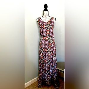 Renee C Maxi Dress Size Large Multi colored Rayon/Spandex elastic waist